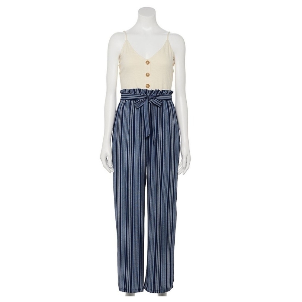 Lily Rose Button Front Paper Bag Jumpsuit
